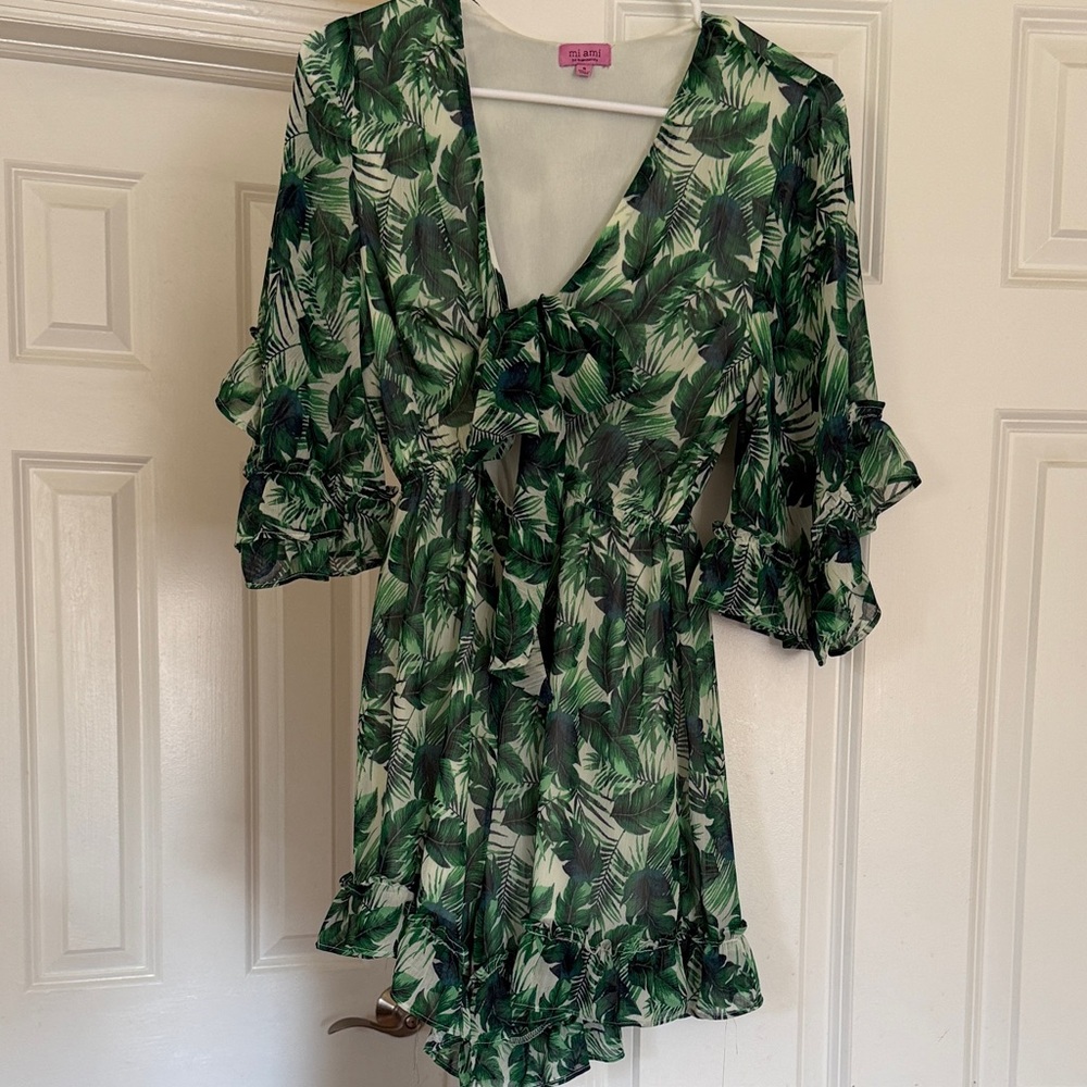 Miami Green Leaf Print Wrap Romper
